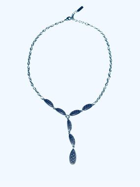 Napier Vintage Signed 90s Y Drop Antiqued Blackened Silver Tone Necklace